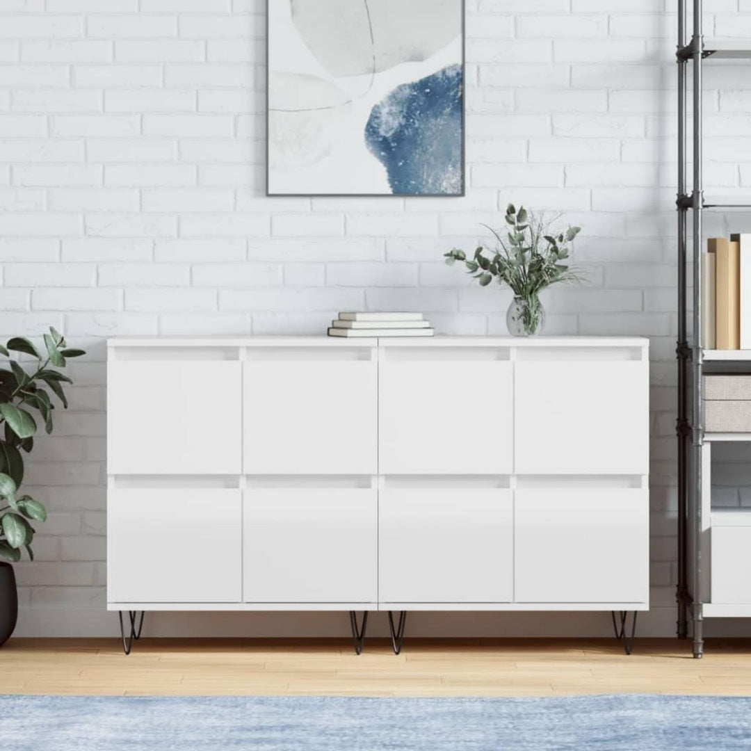 Armadio Casa Giardino, Credenze 2 pz Bianco Lucido Legno Ingegnerizzato