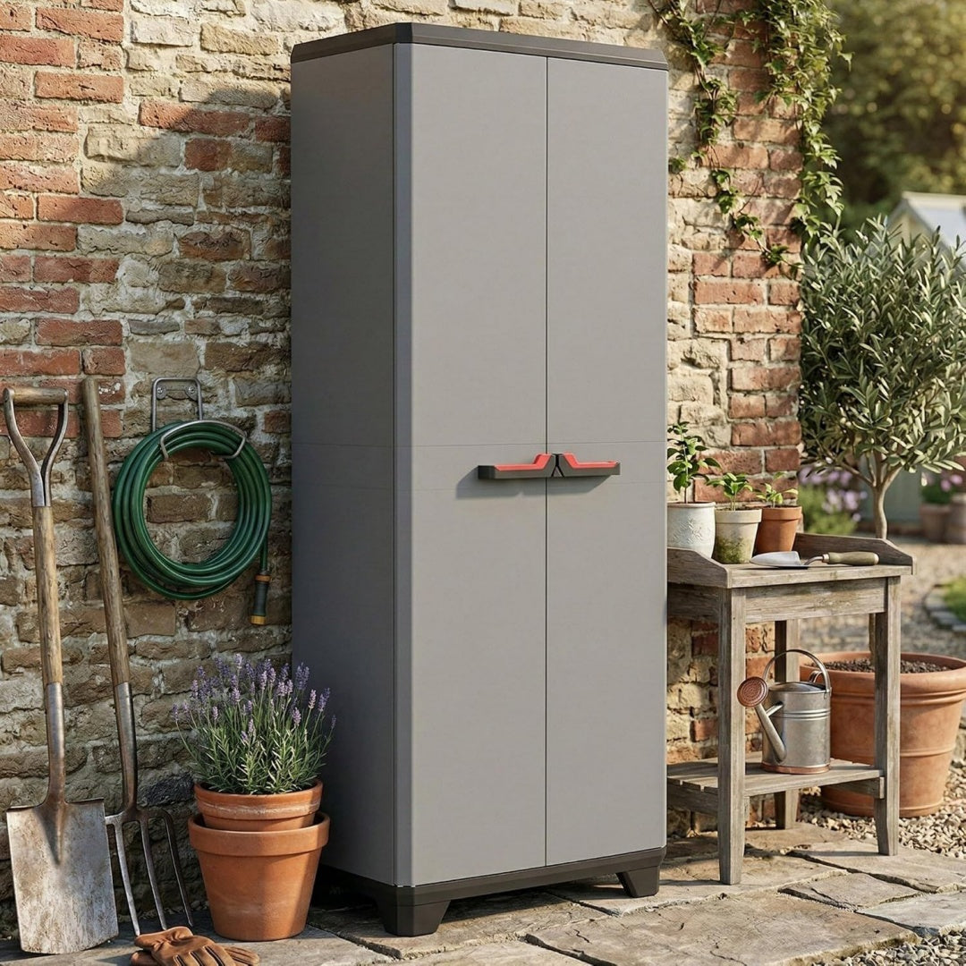 Armadio Dmora Armadio Portascope Stilo, 3 Ripiani Regolabili, Grigio Scuro/Nero, 68