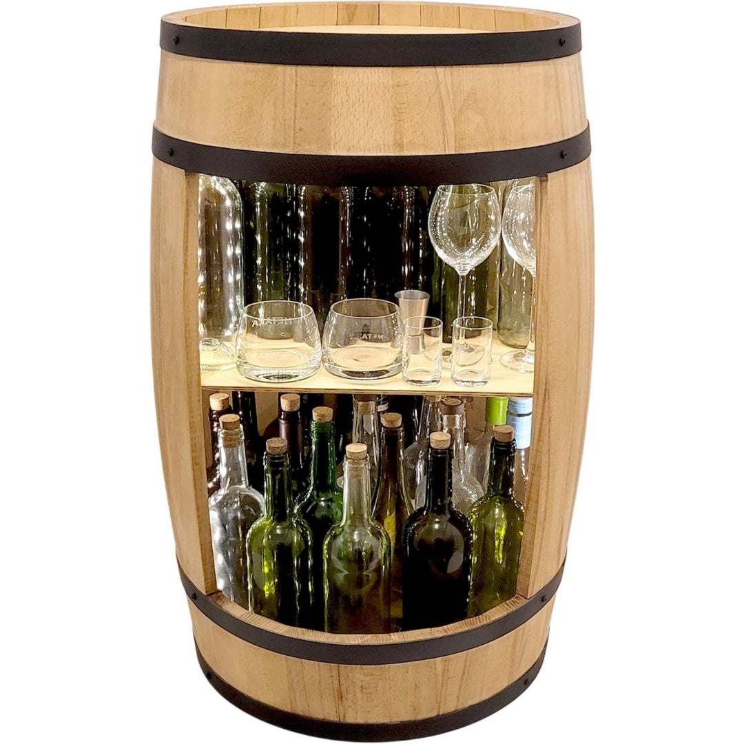 Armadio WEECO Barile in legno, Armadietto da bar con LED rustico. Portavinistile vi