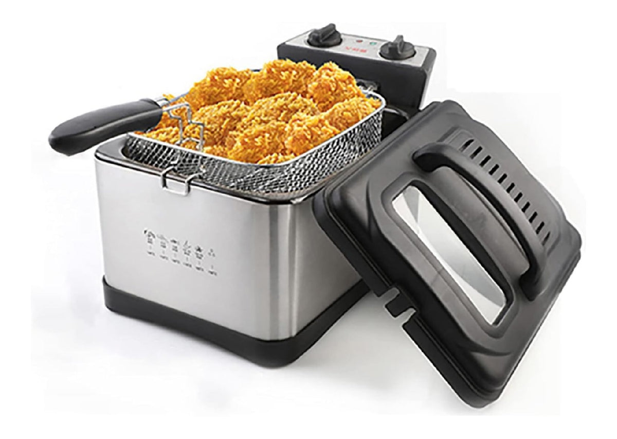 Friggitrice elettrica con comandi touch in acciaio inox rosso