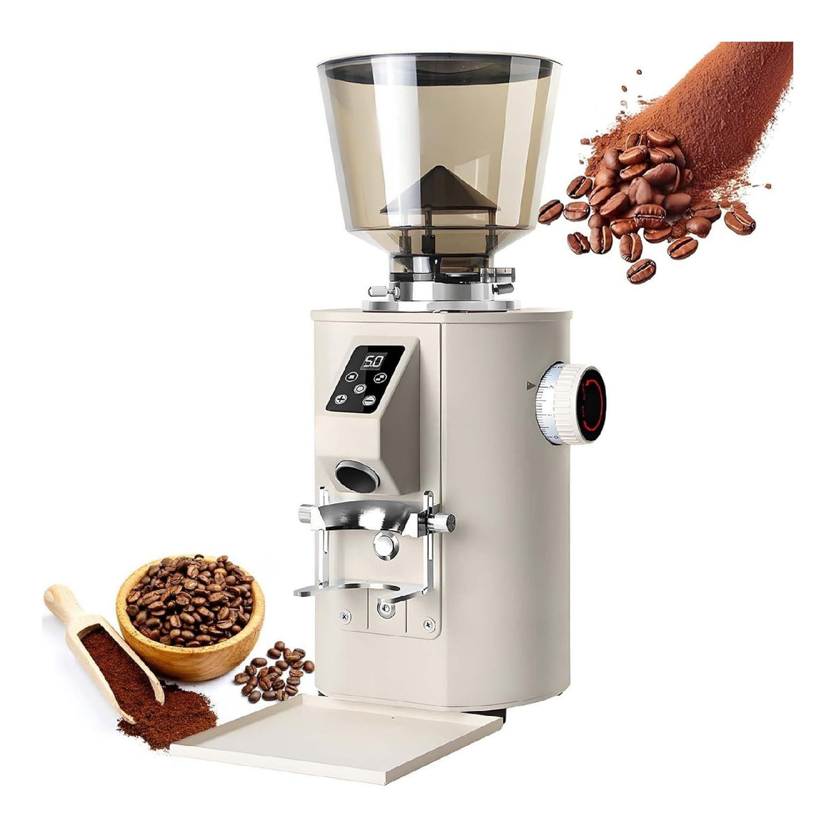 Macinacaffe elettrico con comandi touch funzionamento automatico beige