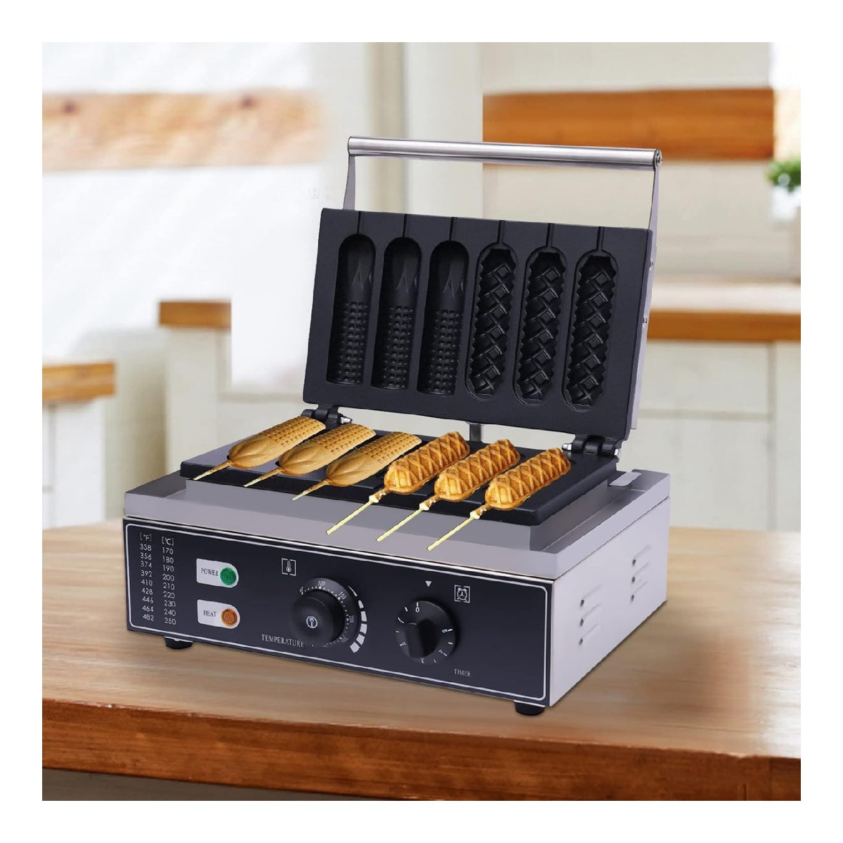 Piastra per waffle acciaio inox con timer in acciaio inox argento