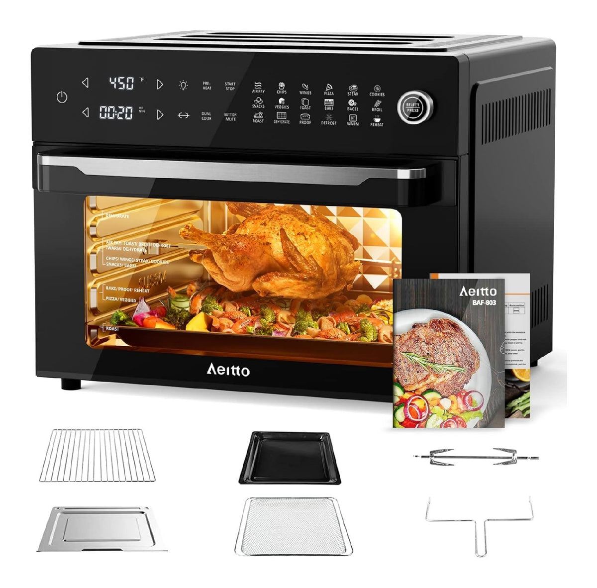 Friggitrice ad aria digitale nero Aeitto Grande forno friggitrice