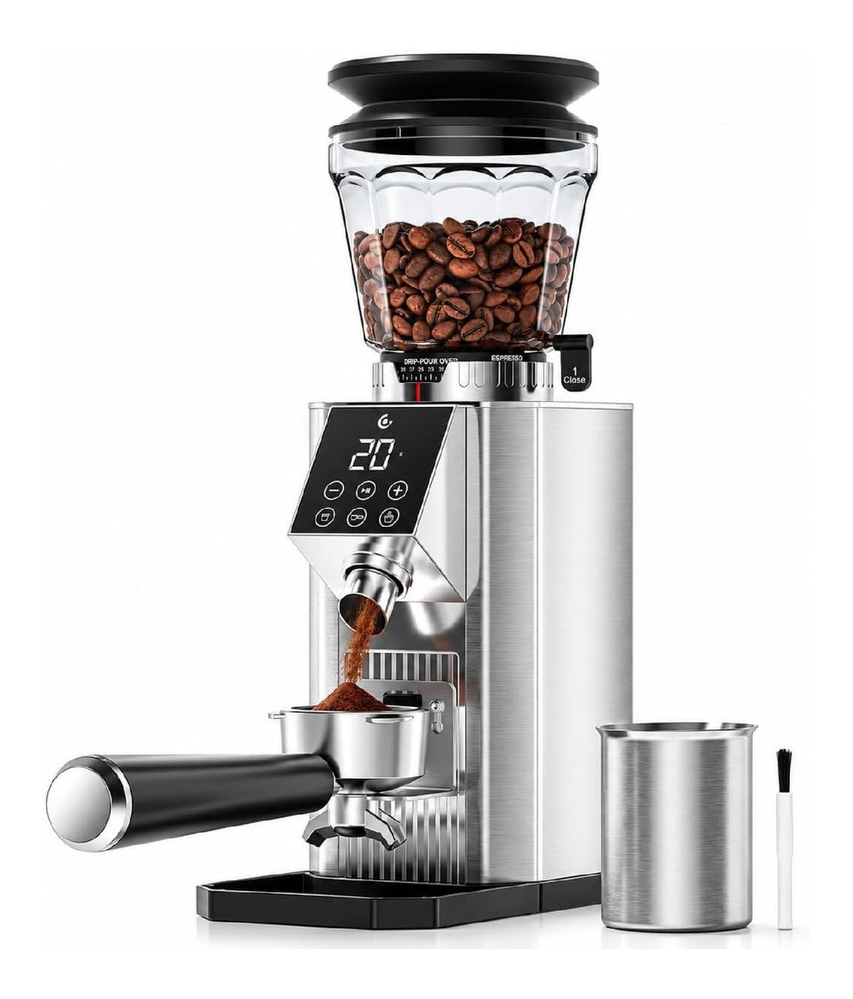 Macinacaffe elettrico con comandi touch in acciaio inox argento
